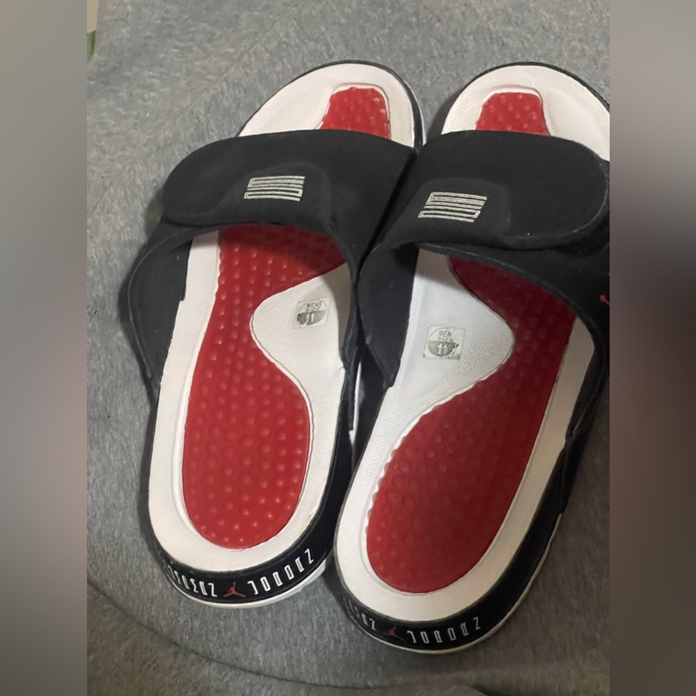 Nike Air Jordan Slides! Men’s size 11! Red, Black and white.  Velcro Strap.